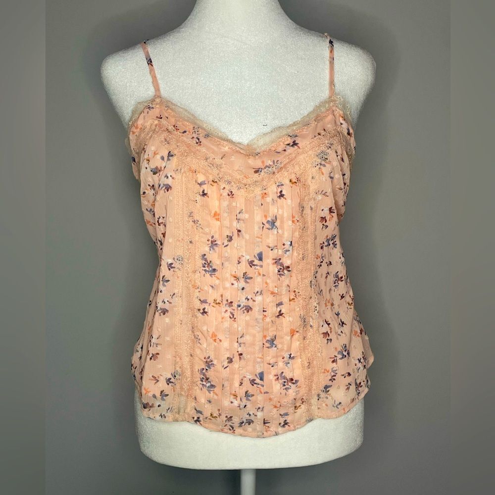 NWOT Lulus Pink Floral Chiffon and Lace Cami